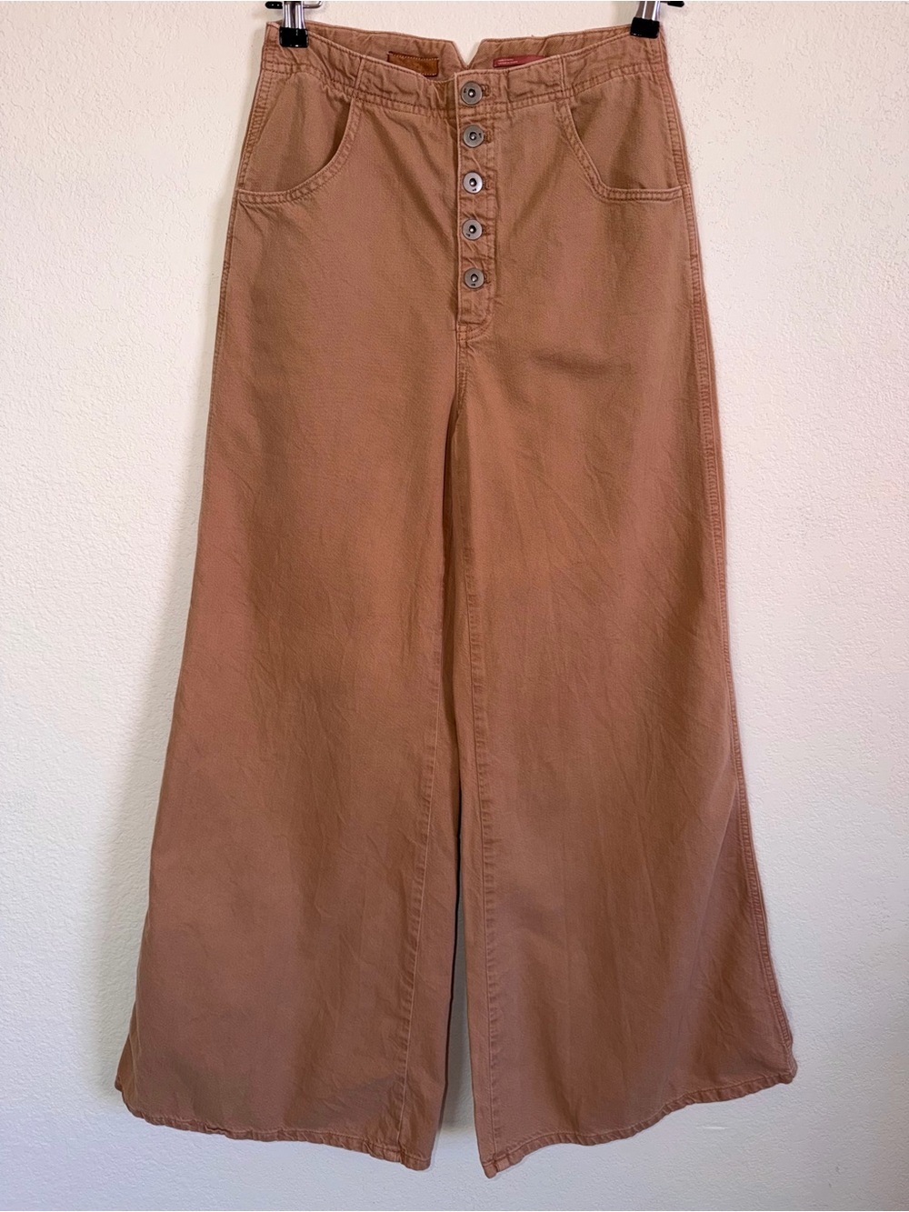 Pilcro Five-Button High-Rise Pants in Peach Dusty Rose Tan